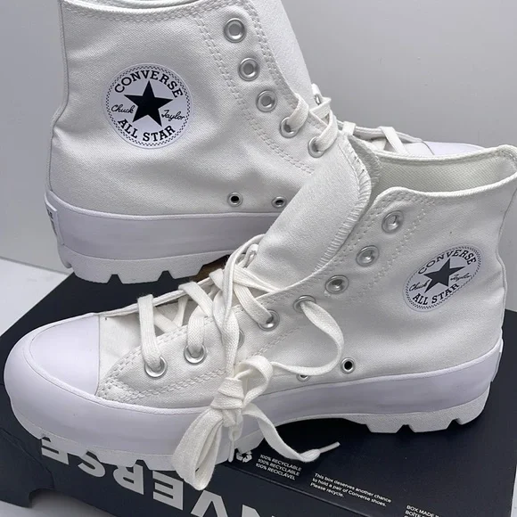 Converse WMNS CTAS LUGGED HI WHITE/BLACK/WHITE 565902C Platforms Sneakers - Picture 10 of 16